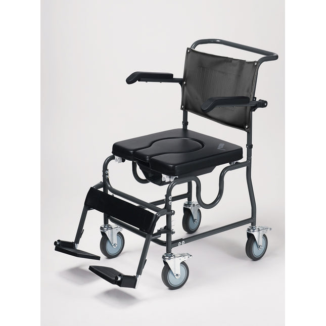 4 Way Padded Steel Commode Chair with Wheels