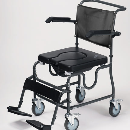 4 Way Padded Steel Commode Chair with Wheels