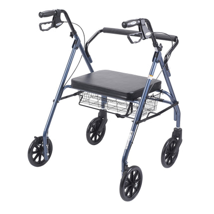 Heavy Duty Bariatric Walker Rollator with Large Padded Seat, Blue