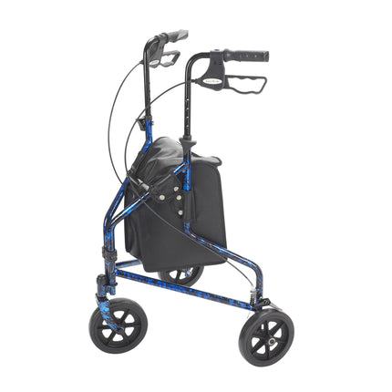 3 Wheel Walker Rollator with Basket Tray and Pouch, Flame Blue