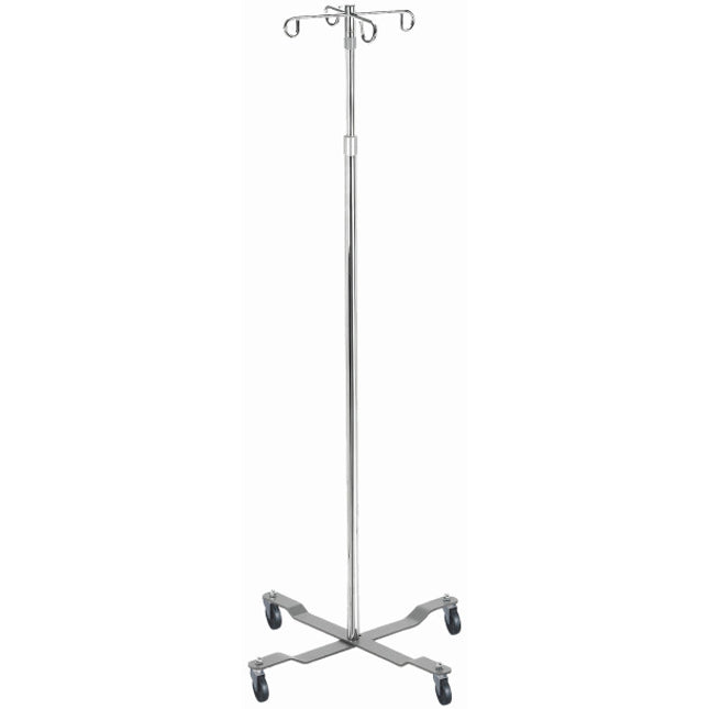 Economy Removable Top I. V. Pole, 4 Hook Top, Chrome