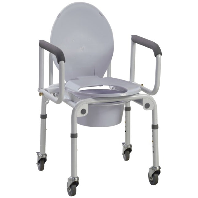 Steel Drop-Arm Commode with Wheels and Padded Armrests (case of 2 units)