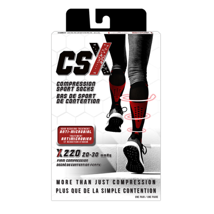 CSX 20-30 mmHg Compression Socks Red on Black