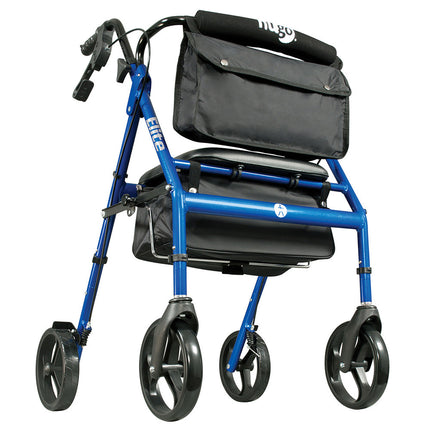 Elite Walker Rollator with Seat, Backrest and Saddle Bag, Blue