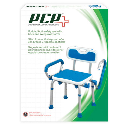 Padded Bath Safety Seat With Back and Swing Away Arms