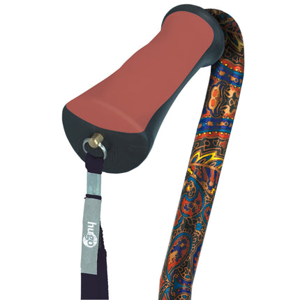 Adjustable Offset Handle Cane with Reflective Strap, Paisley