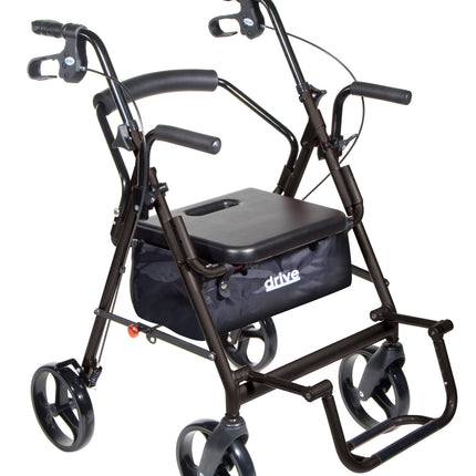 Duet Dual Function Transport Wheelchair Walker Rollator, Black