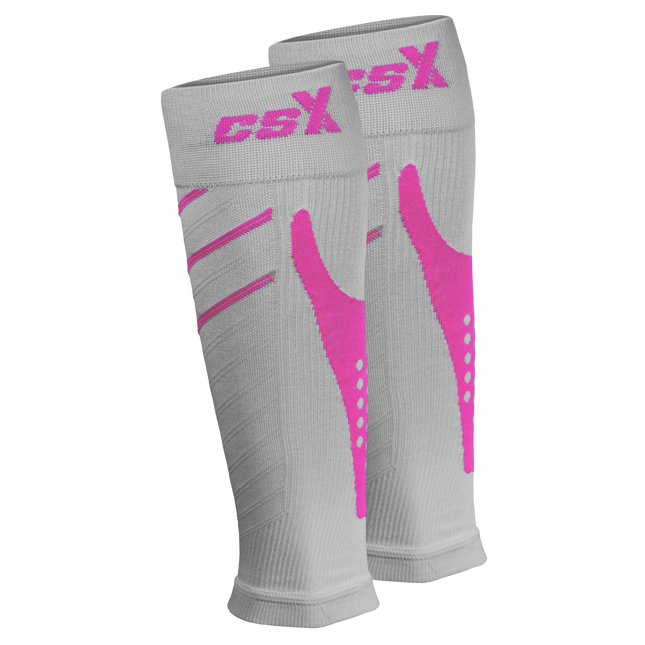 CSX 15-20 mmHg Compression Calf Sleeves Pink on Grey