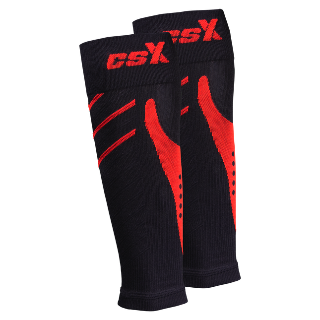 CSX 15-20 mmHg Compression Calf Sleeves Red on Black
