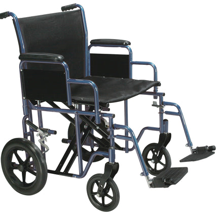 Bariatric Heavy Duty Transport Wheelchair with Swing Away Footrest, 20" Seat, Blue