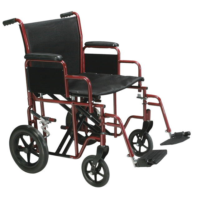 Bariatric Heavy Duty Transport Wheelchair with Swing Away Footrest, 20" Seat, Red
