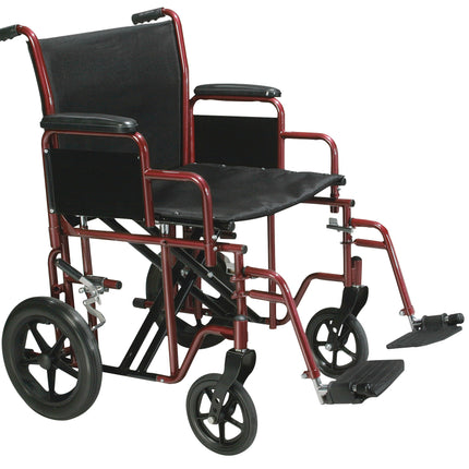 Bariatric Heavy Duty Transport Wheelchair with Swing Away Footrest, 22" Seat, Red