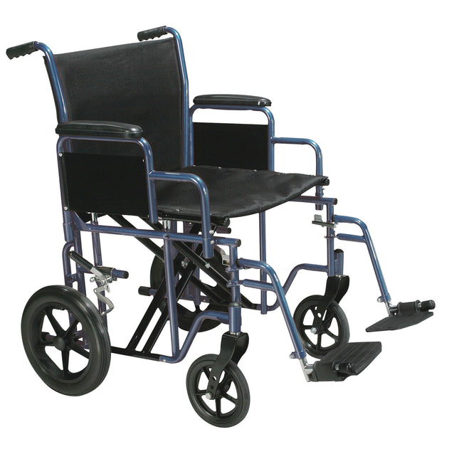 Bariatric Heavy Duty Transport Wheelchair with Swing Away Footrest, 22" Seat, Blue