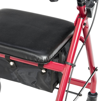 Walker Rollator with 6" Wheels, Fold Up Removable Back Support and Padded Seat, Red