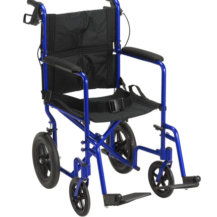 Lightweight Expedition Transport Wheelchair with Hand Brakes, Blue