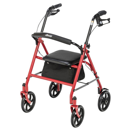 Drive Medical Four Wheel Walker Rollator with Fold Up Removable Back Support