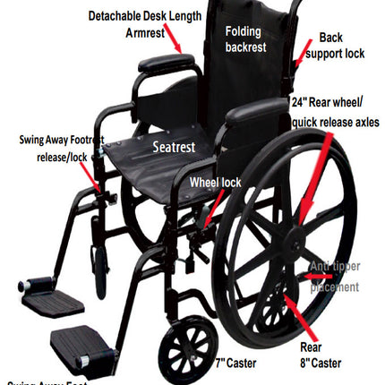 18" Aluminum Wheelchair/Lightweight Transport Chair Duo