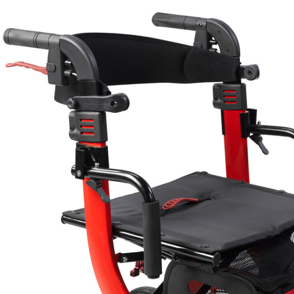 Nitro Duet Dual Function Transport Wheelchair and Rollator Rolling Walker, Red