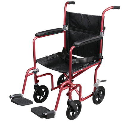 Flyweight Lightweight Transport Wheelchair with Removable Wheels, Red