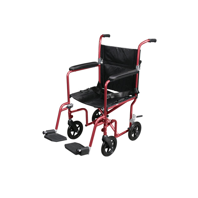 Flyweight Lightweight Transport Wheelchair with Removable Wheels, Red