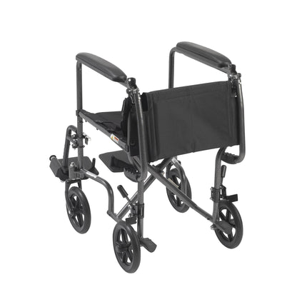 Lightweight Steel Transport Wheelchair, Fixed Full Arms, 17" Seat
