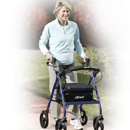 Walker Rollator with 6" Wheels, Fold Up Removable Back Support and Padded Seat, Blue